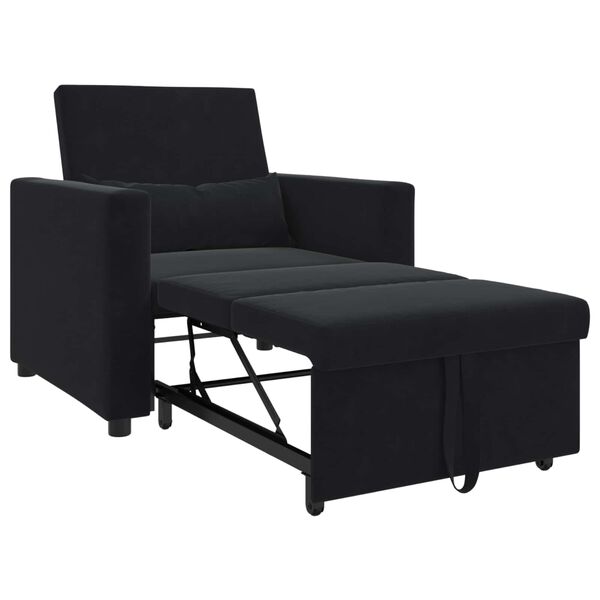 vidaXL Divano Letto Singolo con ruote Nero 90 x 165 x 87 cm Velluto