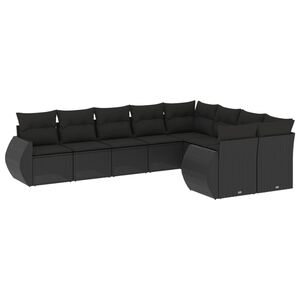 vidaXL Set Divani da Giardino 9 pz con Cuscini Nero in Polyrattan