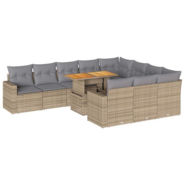 vidaXL Set Divani da Giardino 11 pz con Cuscini Beige in Polyrattan