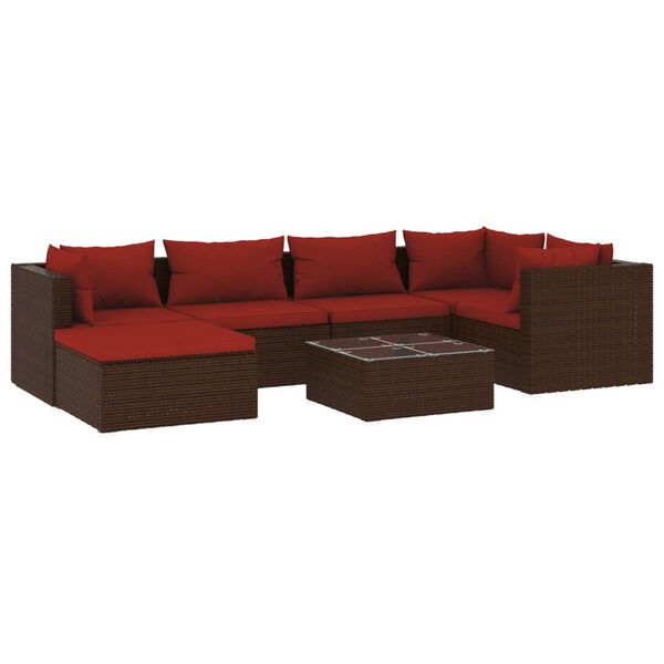 vidaXL Set Divani da Giardino 7 pz con Cuscini in Polyrattan Marrone