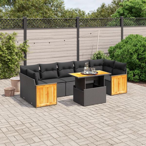 vidaXL Set Divani da Giardino con Cuscini 8 pz Nero in Polyrattan