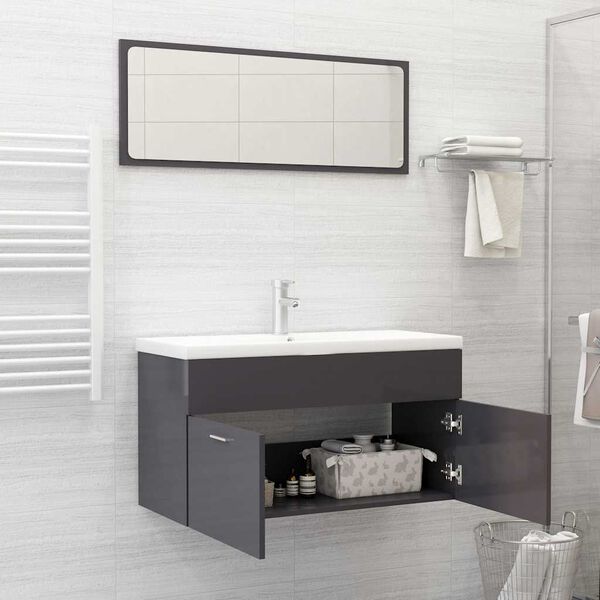 vidaXL Set Mobili da Bagno 2 pz Grigio Lucido in Legno Multistrato