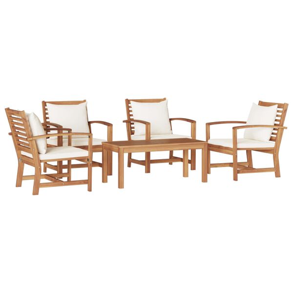 vidaXL Set Divano da Giardino 5 pcs Naturale Legno di teak solido