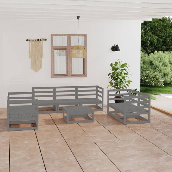 vidaXL Set Divani da Giardino 8 pz Grigio in Legno Massello di Pino