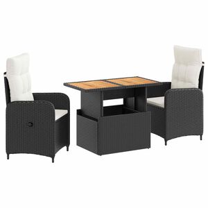 vidaXL Set da pranzo per esterni 3 pz Nero e Bianco Crema