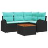 vidaXL Set Divano da Giardino 5 pz Nero e Turchese polyrattan