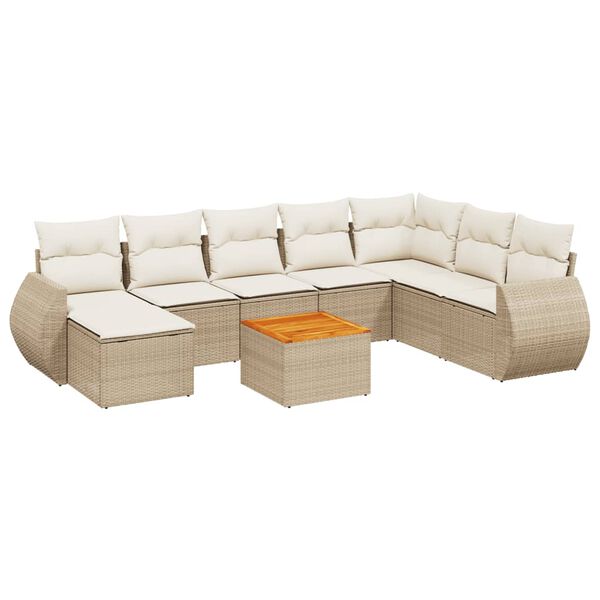 vidaXL Set Divano da Giardino 9 pz con Cuscini Beige in Polyrattan