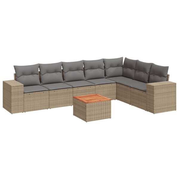 vidaXL Set Divano da Giardino 8 pz con Cuscini Beige in Polyrattan