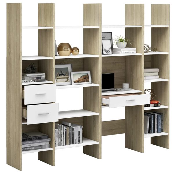 vidaXL Set Libreria 4 pz Bianco e Rovere Sonoma in Legno Multistrato