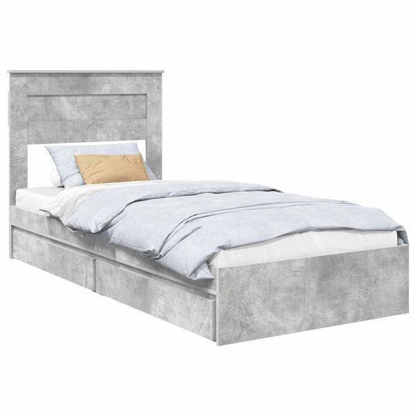 vidaXL Letto con Contenitore con testiera Grigio cemento 90 x 190 cm