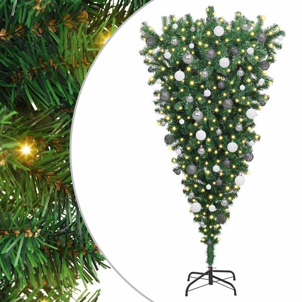 vidaXL Albero di Natale artificiale pre-illuminato rovesciato con set di palline