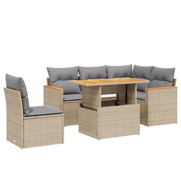 vidaXL Set Divano da Giardino 6 pz con Cuscini Beige in Polyrattan