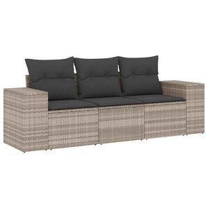 vidaXL Set Divano da Giardino 3pz con Cuscini Grigio Chiaro Polyrattan