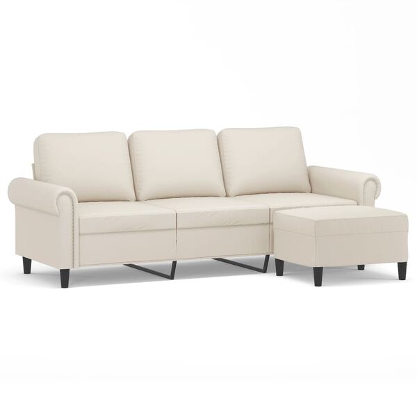 vidaXL Divano a 3 Posti con Poggiapiedi Crema 180 cm in Similpelle