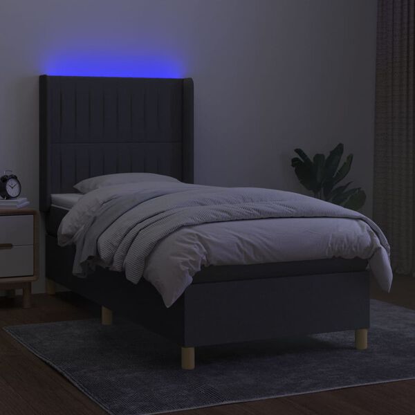 vidaXL Letto a Molle Materasso e LED Grigio Scuro 80x200 cm in Tessuto