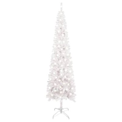 vidaXL Albero di Natale Sottile Preilluminato Bianco 210 cm