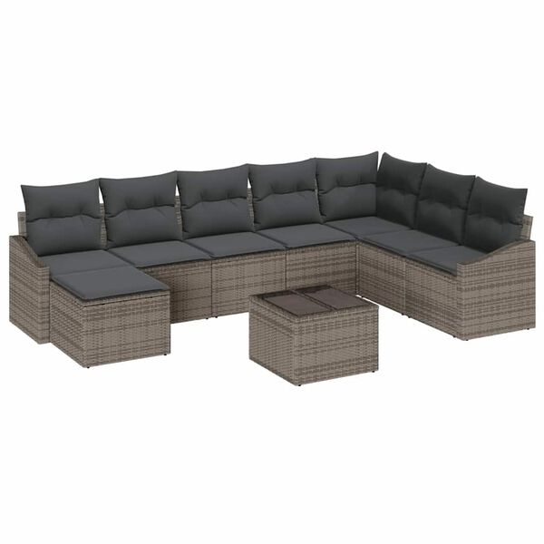 vidaXL Set di divani con cuscino 9 pcs Grigio polyrattan