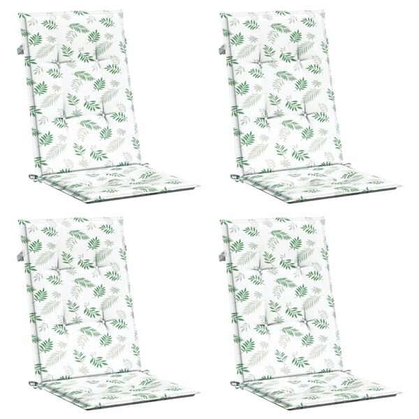 vidaXL Cuscini per Sedia Schienale Alto 4 pz Motivo Foglie in Tessuto