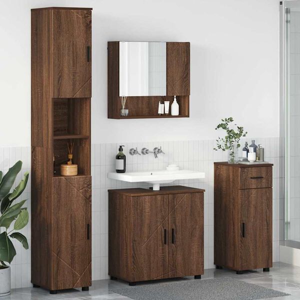 vidaXL Set di mobili per il bagno con cassetto 4 pcs Rovere Marrone