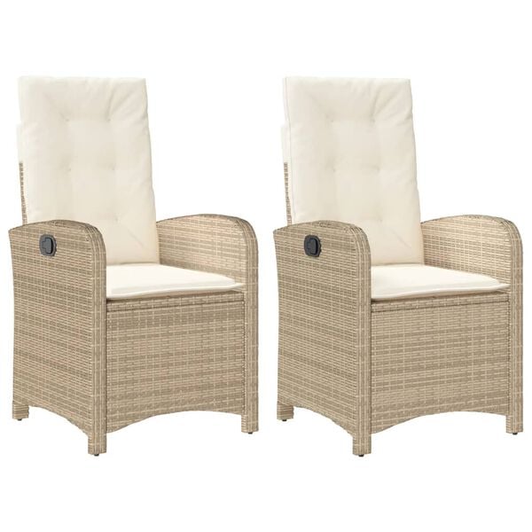 vidaXL Sedie Reclinabili da Giardino 2pz con Cuscini Beige Polyrattan