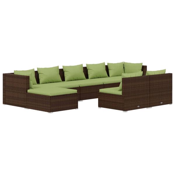 vidaXL Set Divani da Giardino 9 pz con Cuscini in Polyrattan Marrone