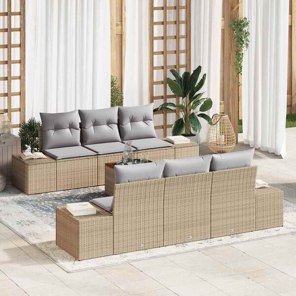 vidaXL Set Divano da Giardino con cuscino 7 pcs Beige polyrattan