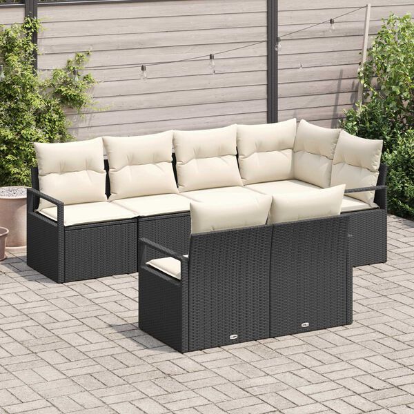 vidaXL Set di divani 7 pcs Nero polyrattan