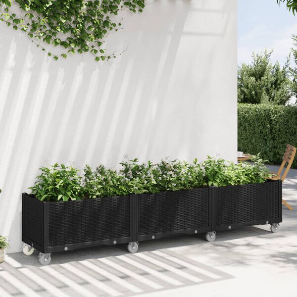 vidaXL Fioriera da Giardino con Ruote Nera 240x50x54 cm in PP