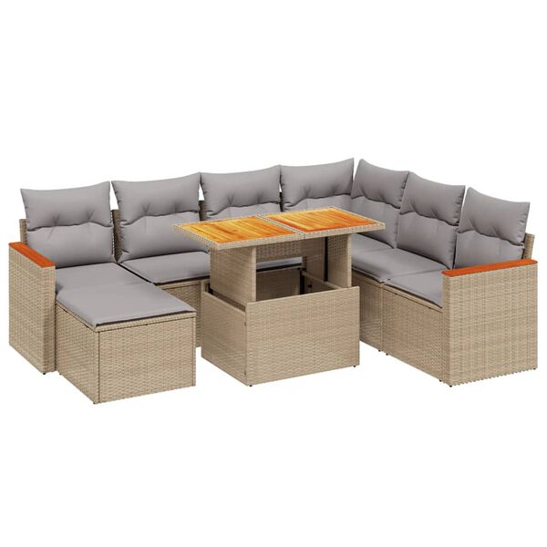 vidaXL Set Divano da Giardino 8 pz con Cuscini Beige in Polyrattan