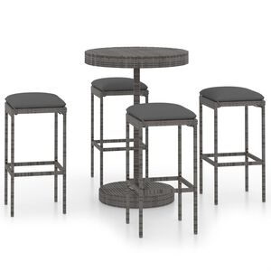 vidaXL Set da Bar da Giardino 5 pz con Cuscini in Polyrattan Grigio