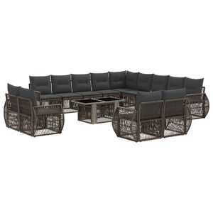 vidaXL Set Divano da Giardino 14 pz Grigio e Grigio Scuro polyrattan