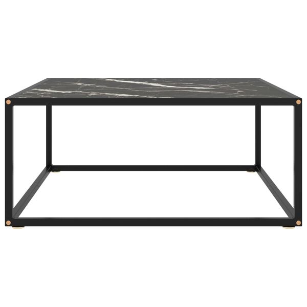 vidaXL Tavolino da Salotto Nero con Vetro Marmo Nero 80x80x35 cm