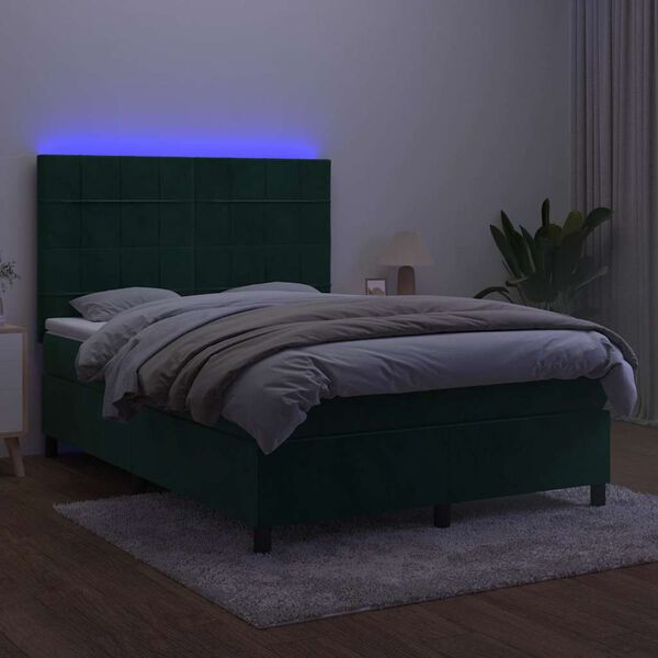 vidaXL Letto a Molle con Materasso e LED Verde Scuro 140x190cm Velluto