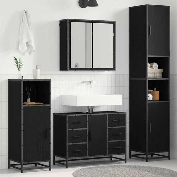 vidaXL Set di mobili per il bagno 4 pcs Rovere Nero Legno multistrato