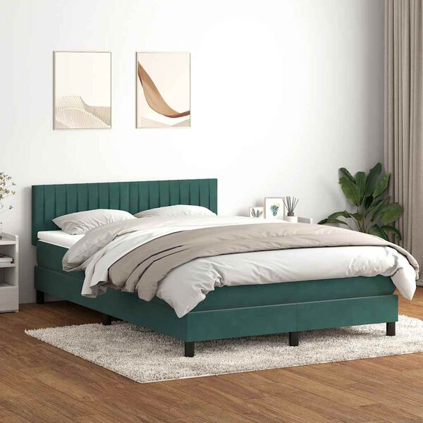 vidaXL Letto a Molle con Materasso e LED Verde Scuro 160x220 cm Velluto