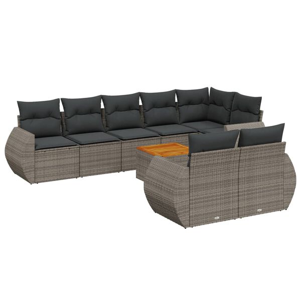 vidaXL Set Divano da Giardino 9 pz con Cuscini Grigio in Polyrattan