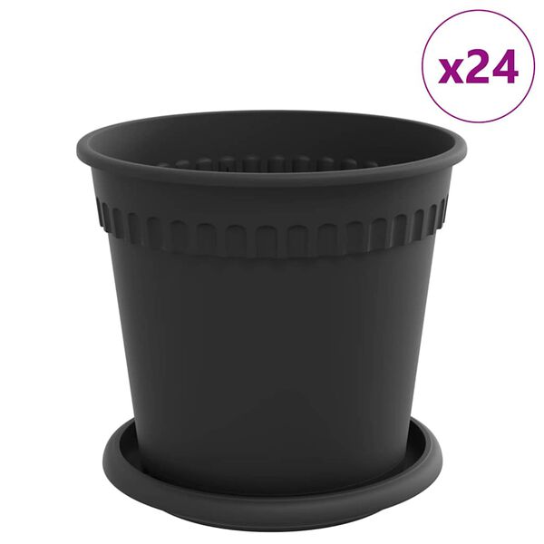 vidaXL Vasi per Piante 24 pcs Nero &Oslash; 17 x 14 cm Plastica