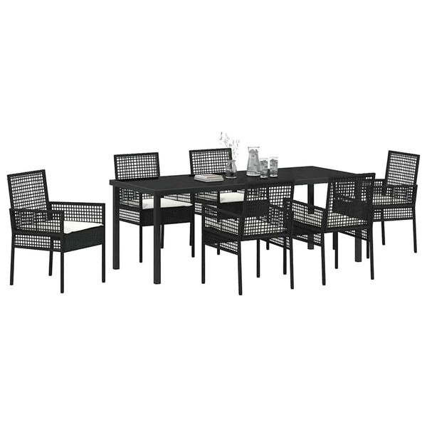 vidaXL Set da Pranzo per Giardino con cuscino 7 pcs Nero polyrattan