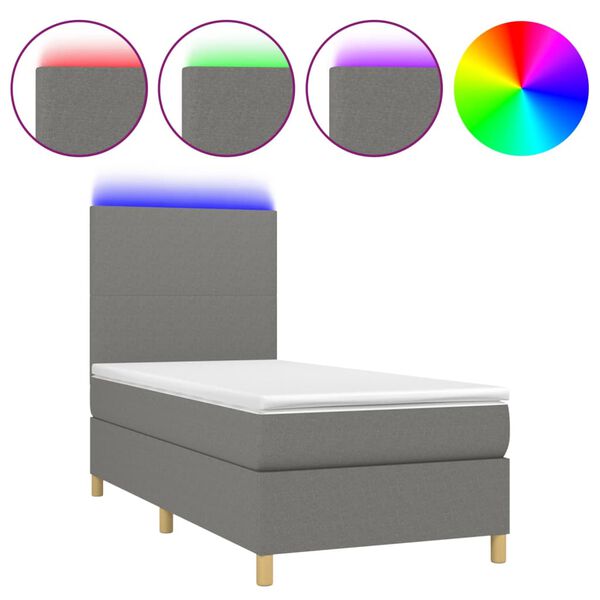vidaXL Letto a Molle Materasso e LED Grigio Scuro 100x200cm in Tessuto