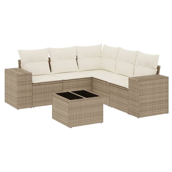 vidaXL Set Divano da Giardino 6 pz con Cuscini Beige in Polyrattan