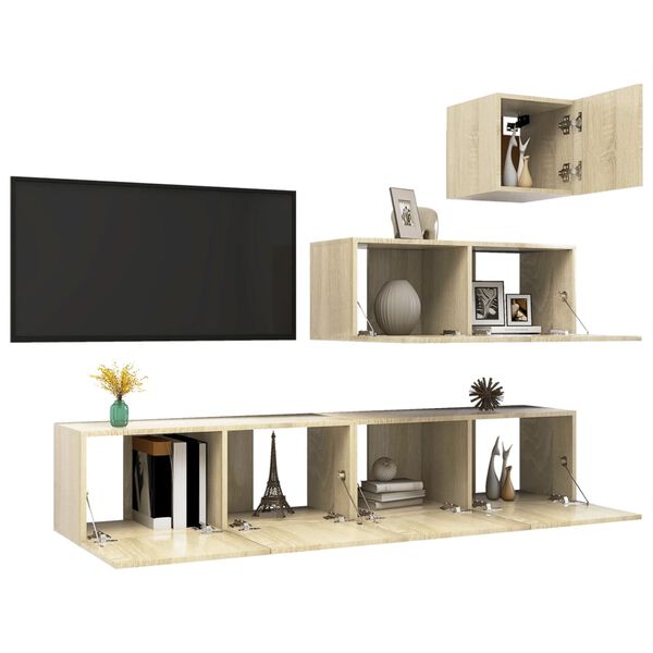 vidaXL Set di Mobili Porta TV 4 pz Rovere Sonoma in Legno Multistrato
