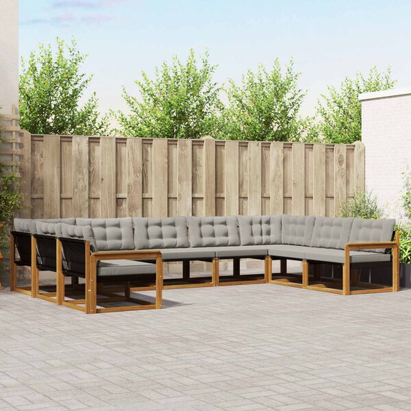 vidaXL Set di divani da esterno 9 pcs Grigio Naturale e Chiaro
