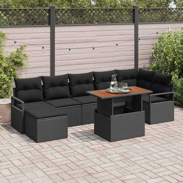 vidaXL Set Divano da Giardino con archiviazione 8 pcs Nero Poly Rattan