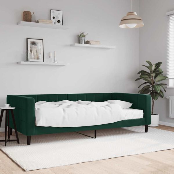 vidaXL Divano Letto con Materasso Verde Scuro 100x200 cm in Velluto