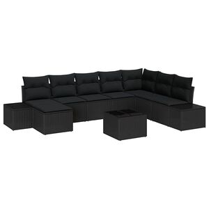 vidaXL Set Divano da Giardino con cuscino 8 pcs Nero polyrattan