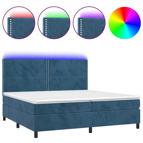 vidaXL Letto a Molle con Materasso e LED Blu Scuro 200x200 cm