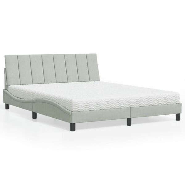 vidaXL Letto con Materasso Hanko Grigio Chiaro 160x200 cm in Velluto