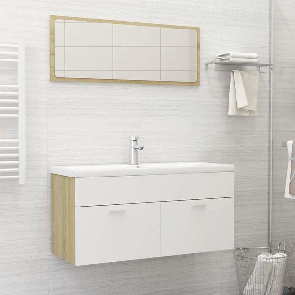 vidaXL Set Mobili Bagno 2pz Bianco e Rovere Sonoma Legno Multistrato