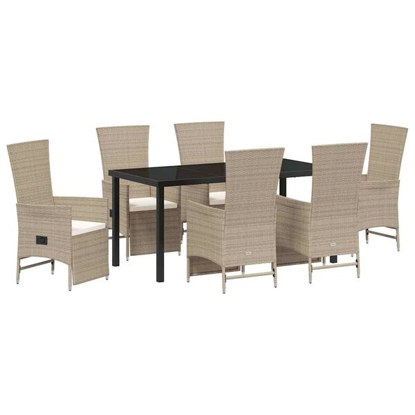 vidaXL Set da Pranzo per Giardino con cuscino 7 pcs Beige polyrattan