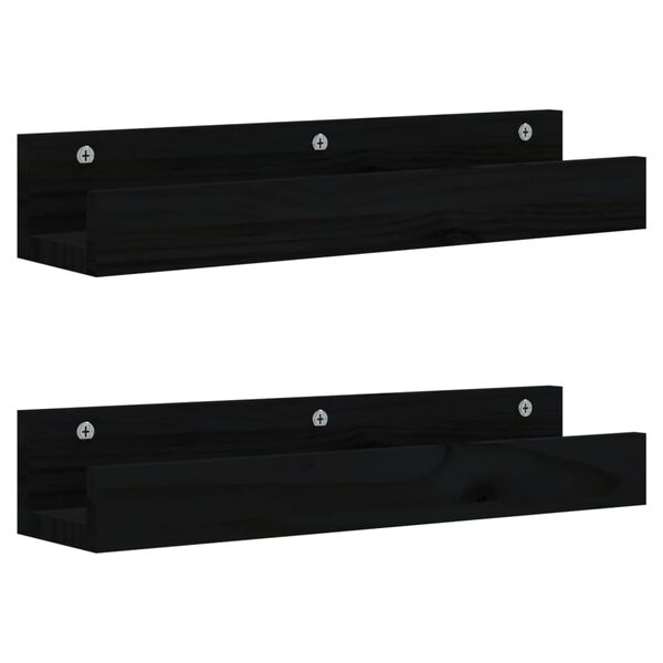 vidaXL Mensole da Parete 2 pz Nero 50x12x9cm in Legno Massello di Pino